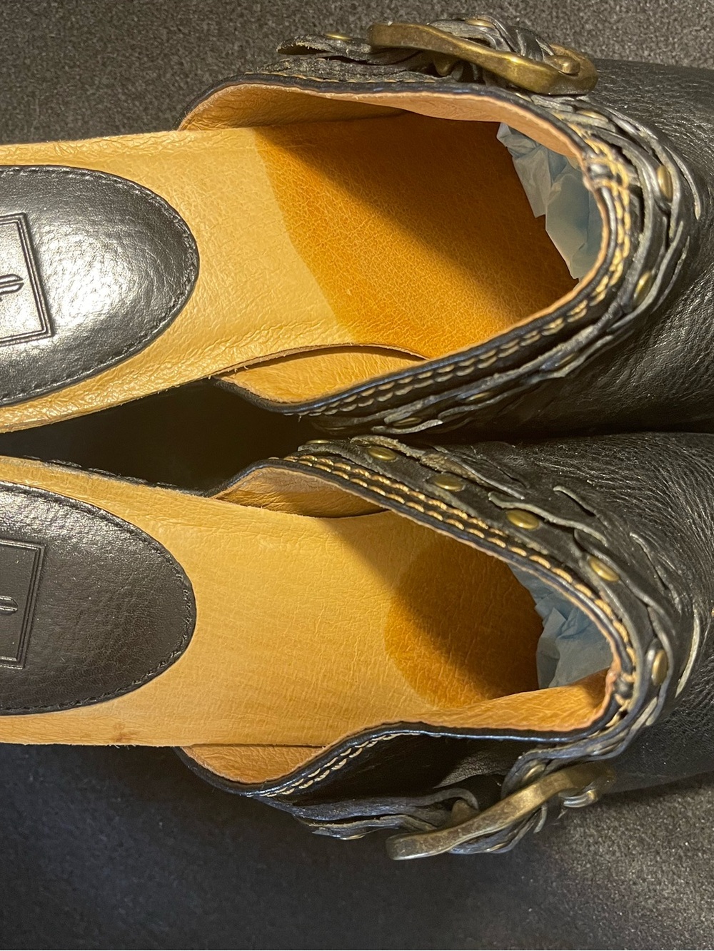 Frye Black Leather Slip-On Mule with Buckle Braid - Picture 2 of 7